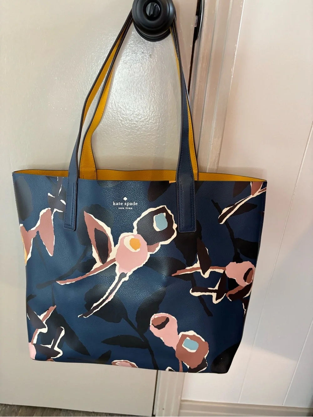 kate spade navy floral print tote with pink accents reversible!